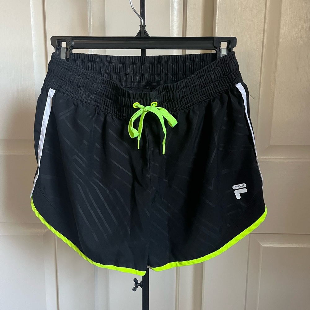 Fila Black Shorts with Neon Green Highlights